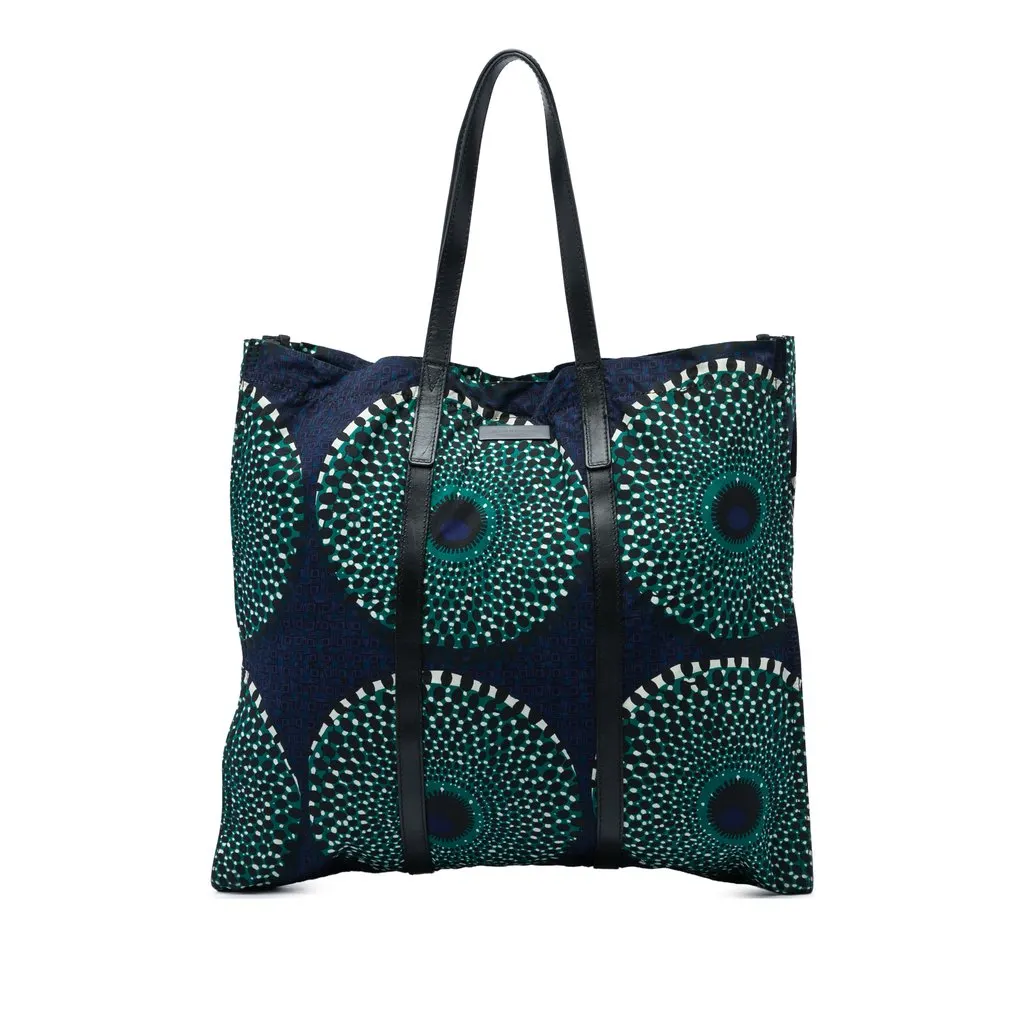 Burberry Leather Trimmed Prorsum Printed Nylon Tote Blue Very good - Front View