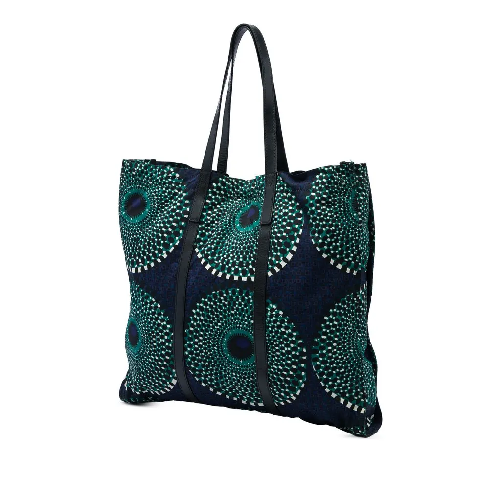 Burberry Leather Trimmed Prorsum Printed Nylon Tote Blue Very good - Back View