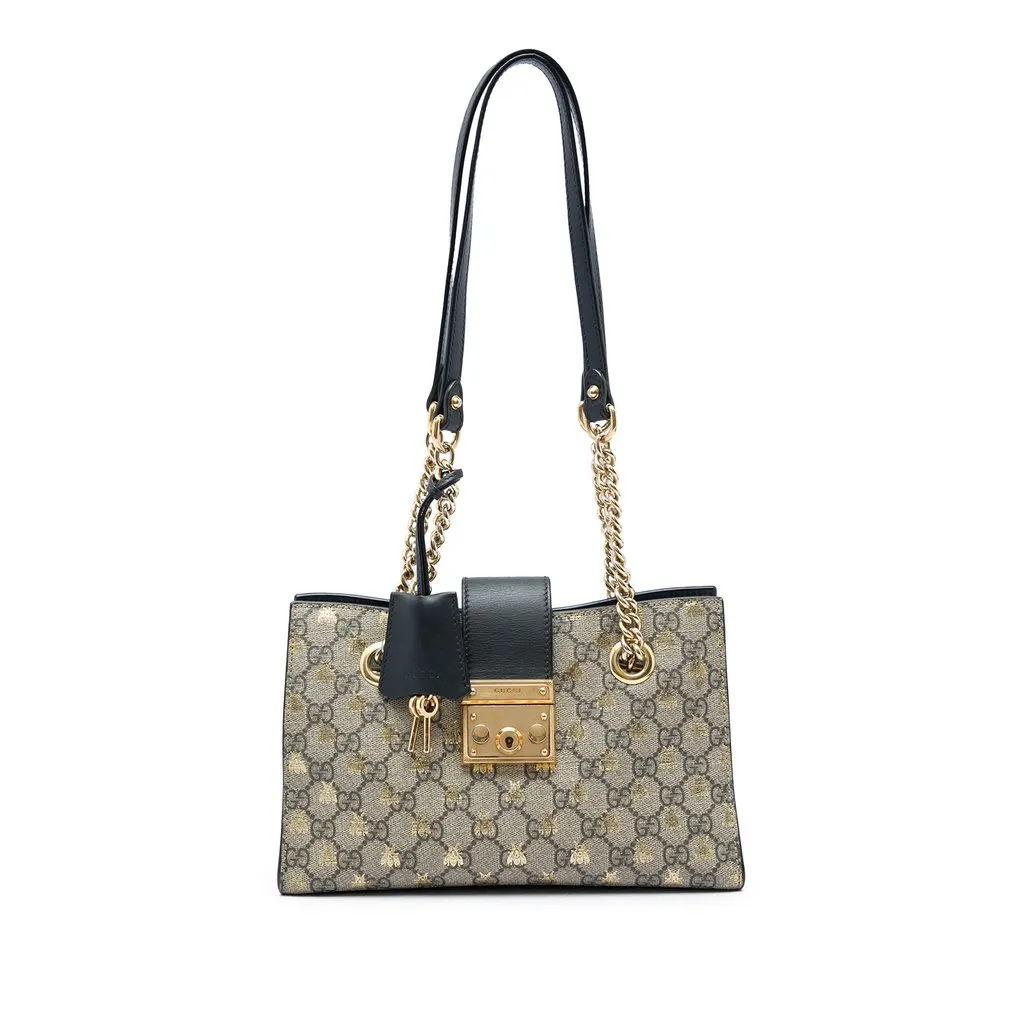 Gucci Small GG Supreme Bee Padlock Tote Beige Canvas Very good - Front View