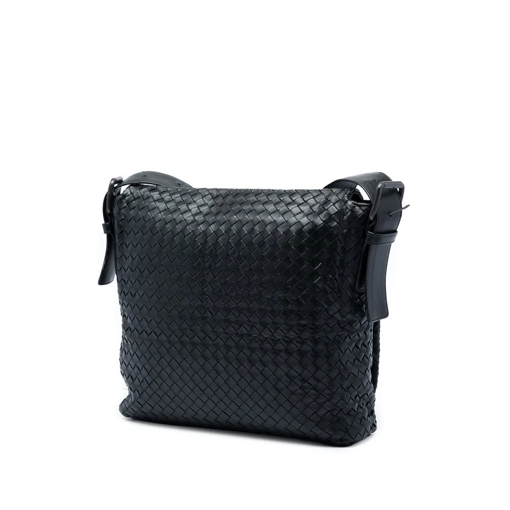 Bottega Veneta Nappa Intrecciato Flap Crossbody Black Leather Very good - Back View