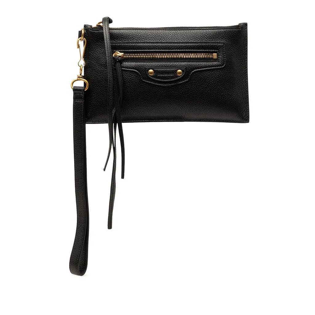 Balenciaga Grained Calfskin Neo Classic Pouch XS Black Leather Very good - Front View