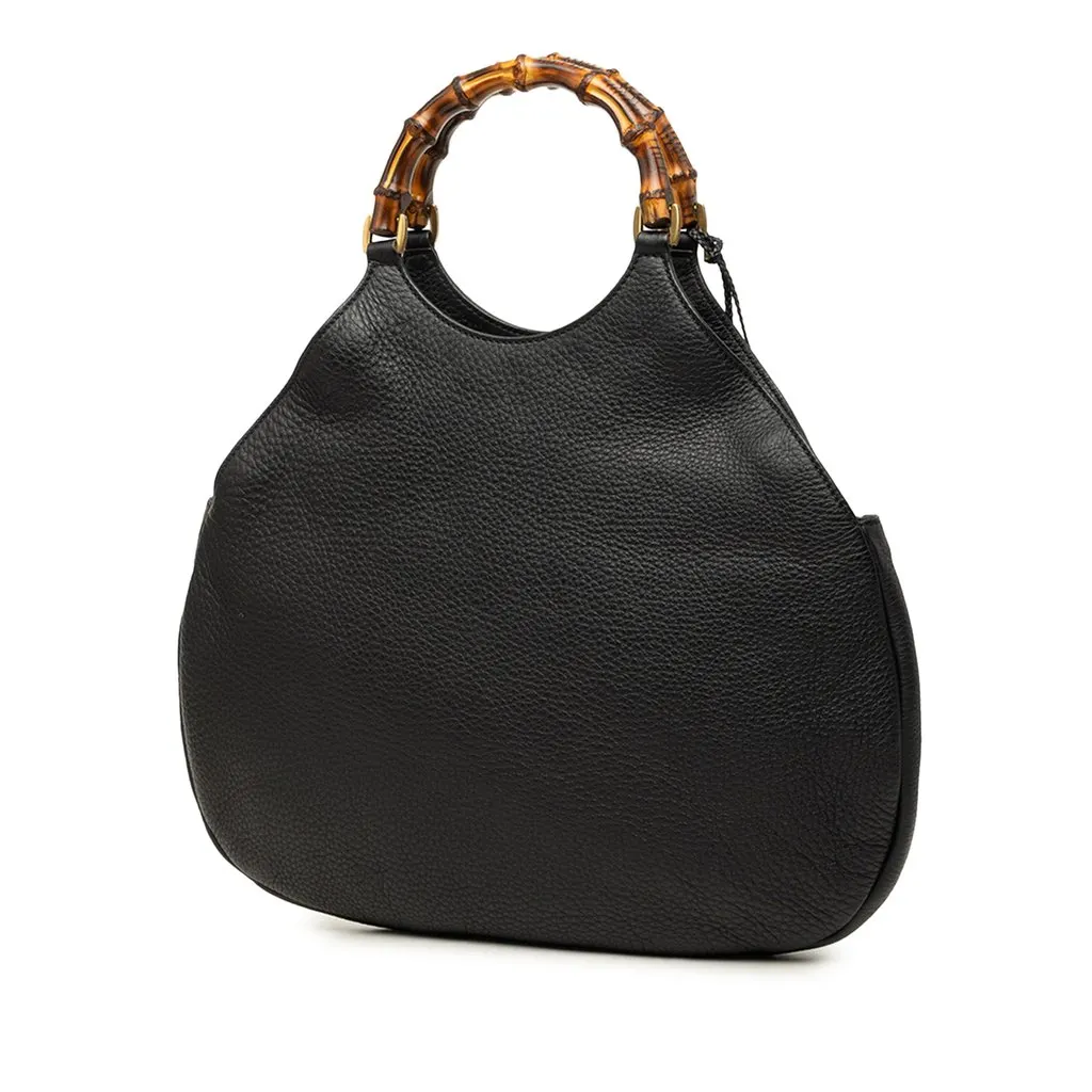 Gucci Pebbled Calfskin Bamboo Hobo Black Leather Very good - Back View
