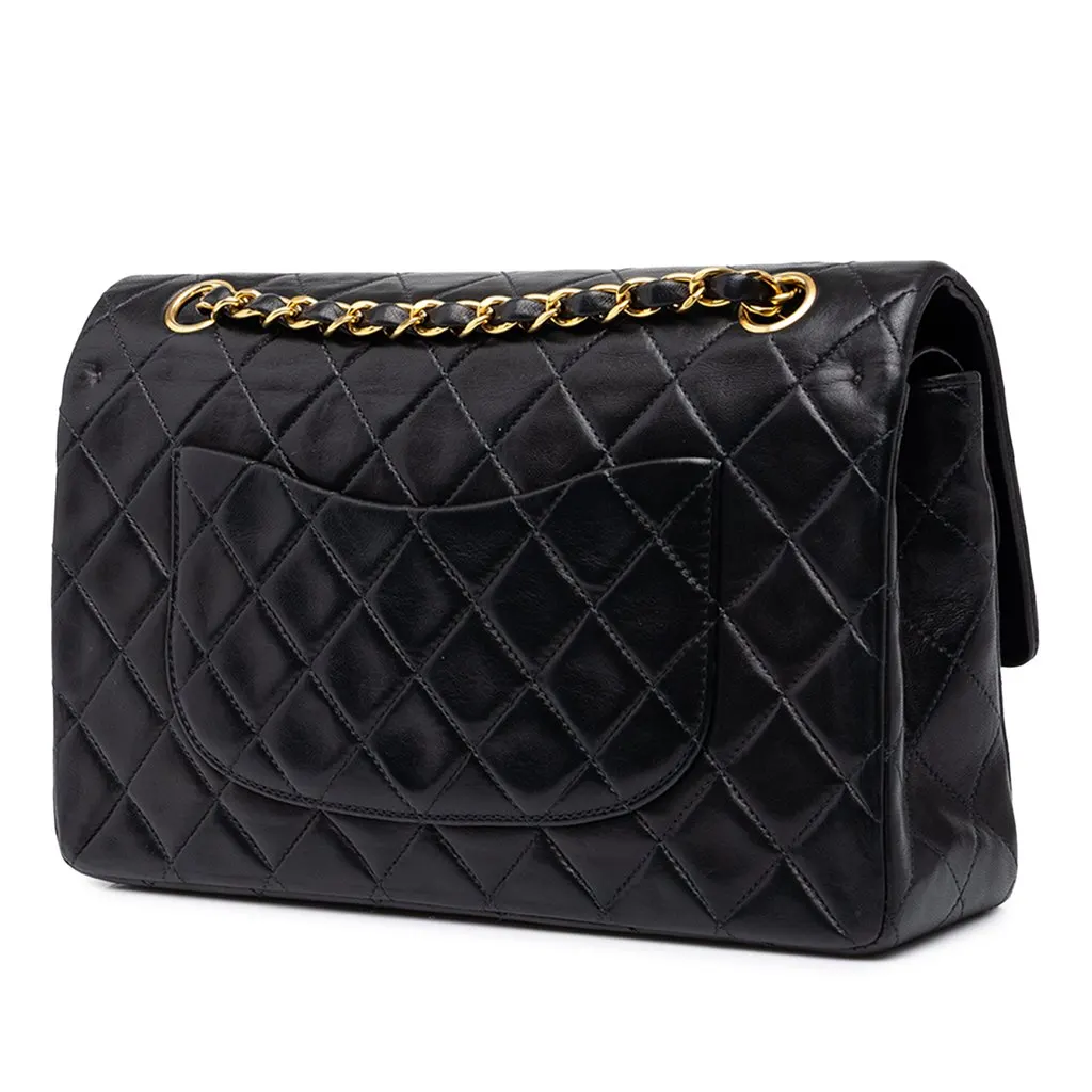 Chanel Medium Classic Lambskin Double Flap Black Leather Good - Back View