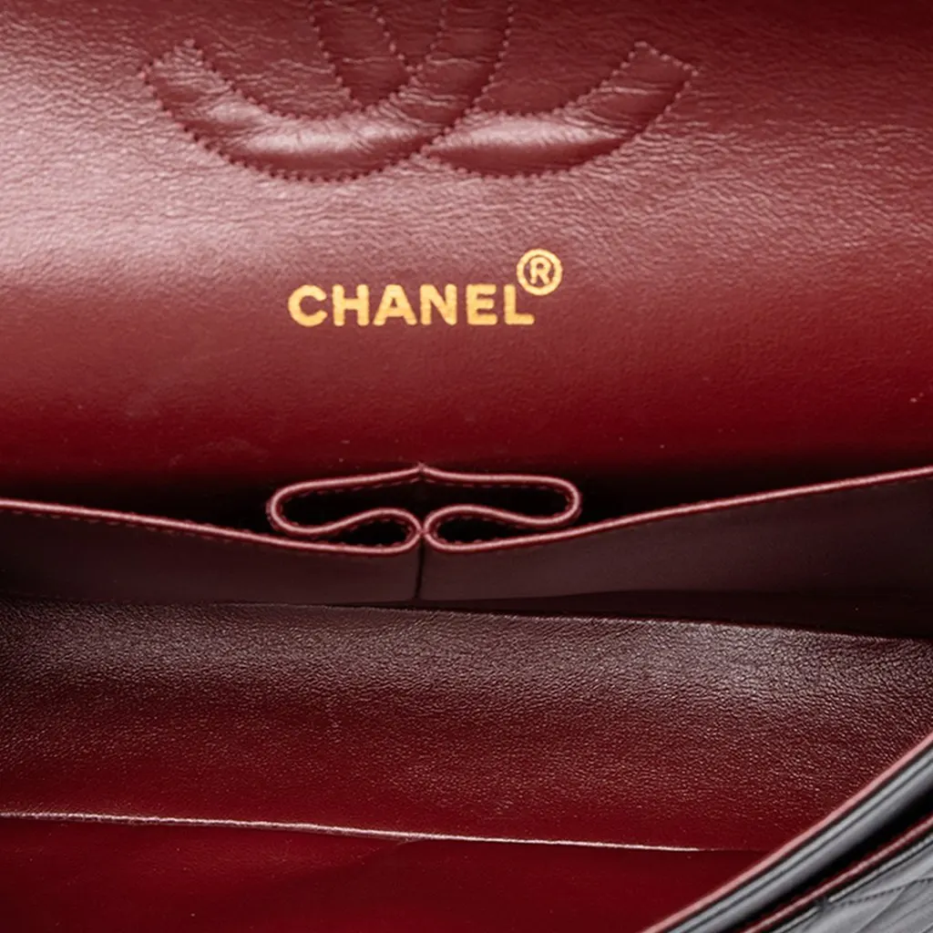 Chanel Medium Classic Lambskin Double Flap Black Leather Good - Model View