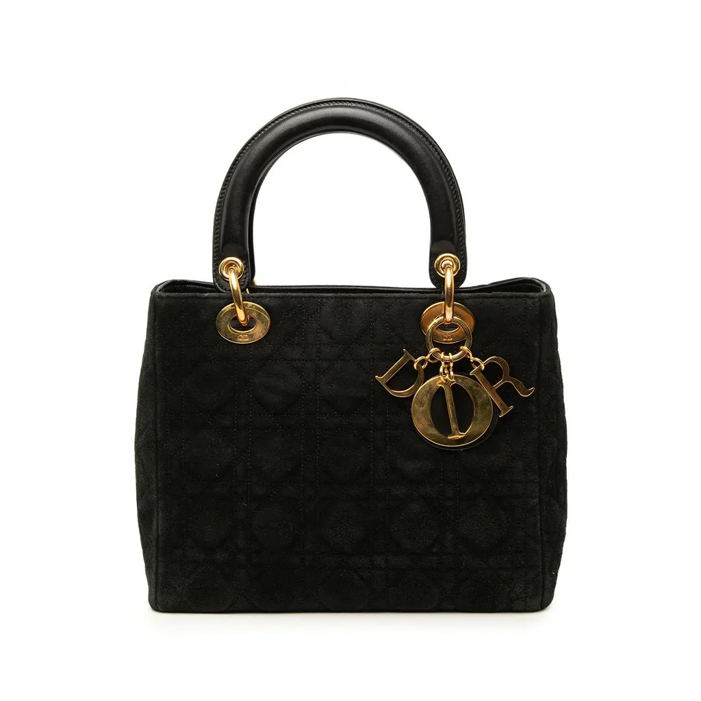 Dior Medium Suede Cannage Lady Dior Black Leather Very good - Front View