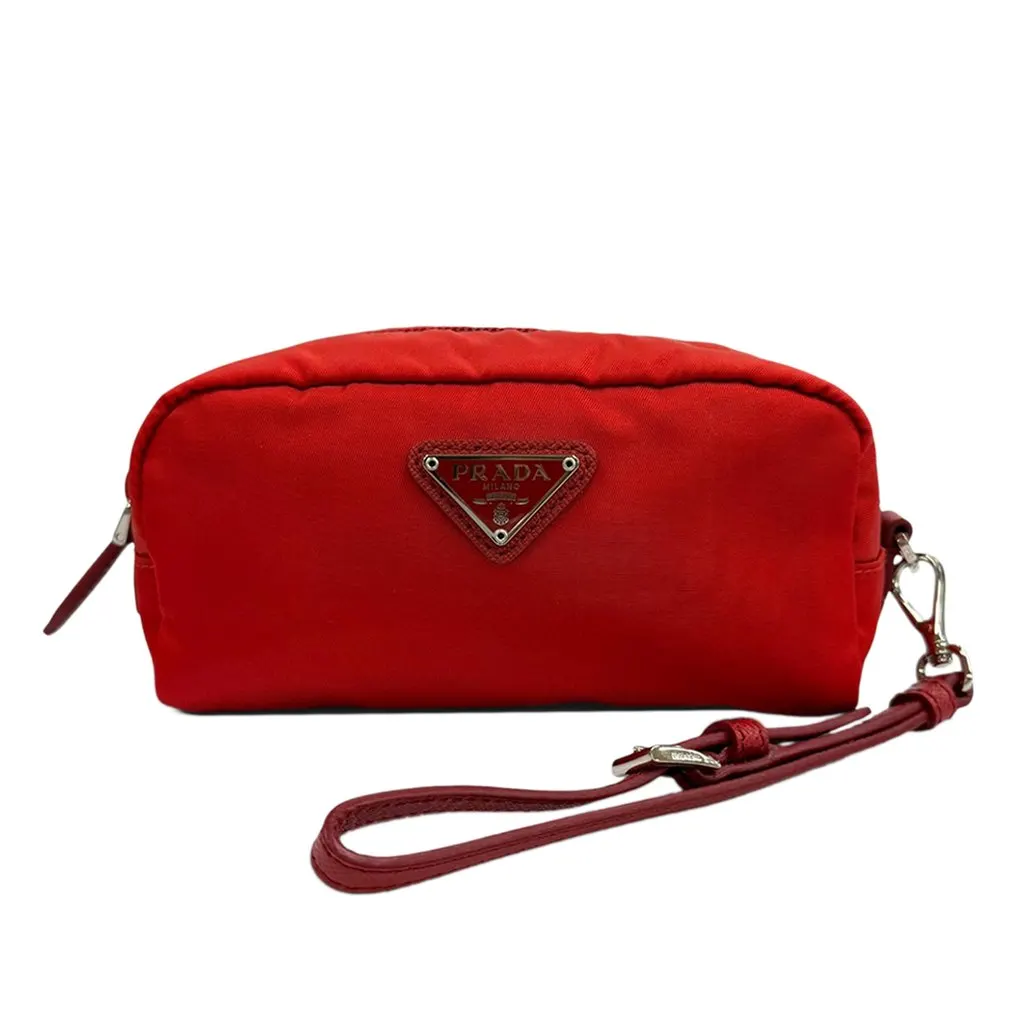 Prada Tessuto Cosmetic Pouch Red Very good - Front View