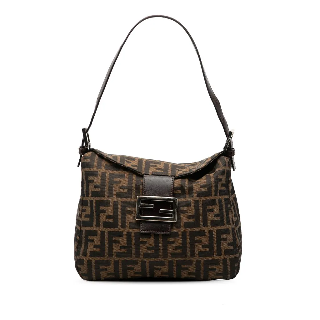 Fendi Zucca Canvas Double Flap Shoulder Bag Brown Very good - Front View