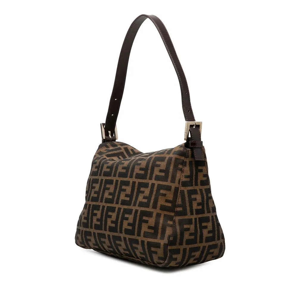 Fendi Zucca Canvas Double Flap Shoulder Bag Brown Very good - Back View