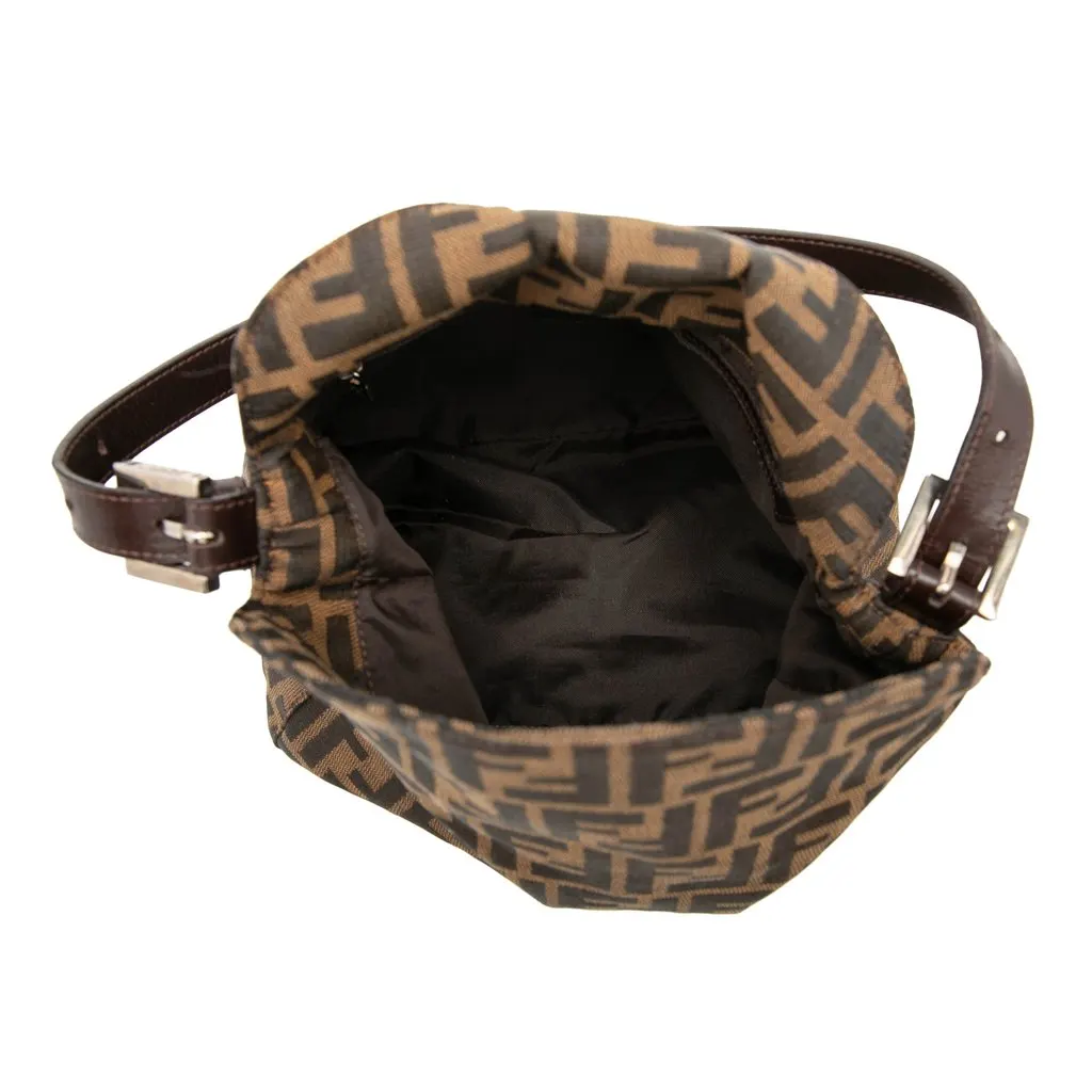 Fendi Zucca Canvas Double Flap Shoulder Bag Brown Very good - Model View
