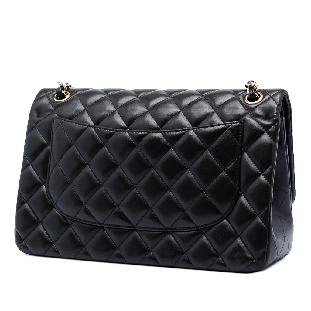 Chanel Jumbo Classic Lambskin Double Flap Black Leather Very good - Back View