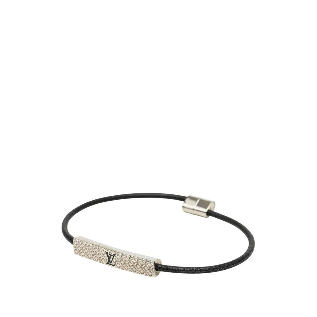 Louis Vuitton Palladium Plated Champs Elysees Bracelet Black Leather Very good - Back View