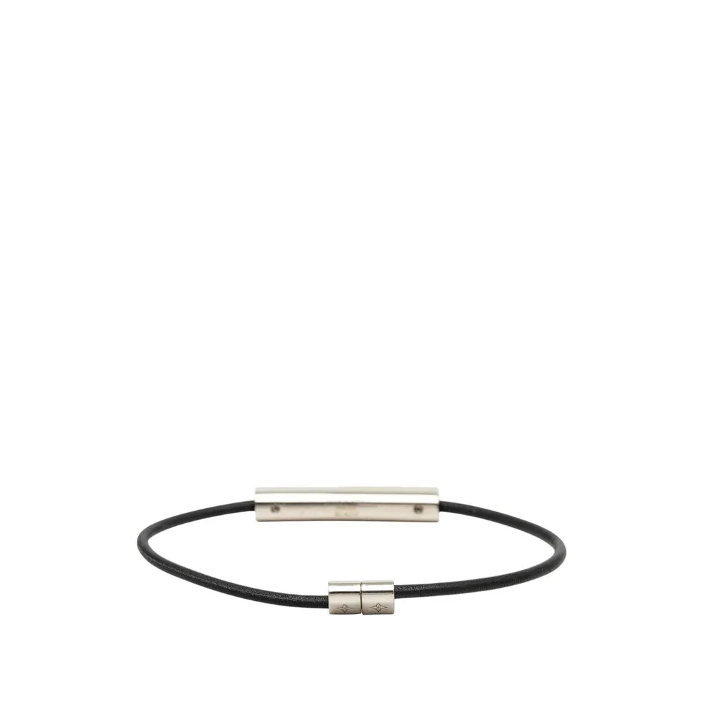 Louis Vuitton Palladium Plated Champs Elysees Bracelet Black Leather Very good - Inside View