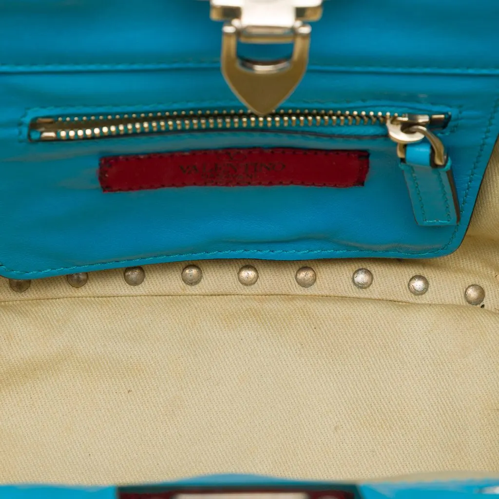 Valentino Mini Leather Rockstud Trapeze Satchel Blue Leather Very good - Model View