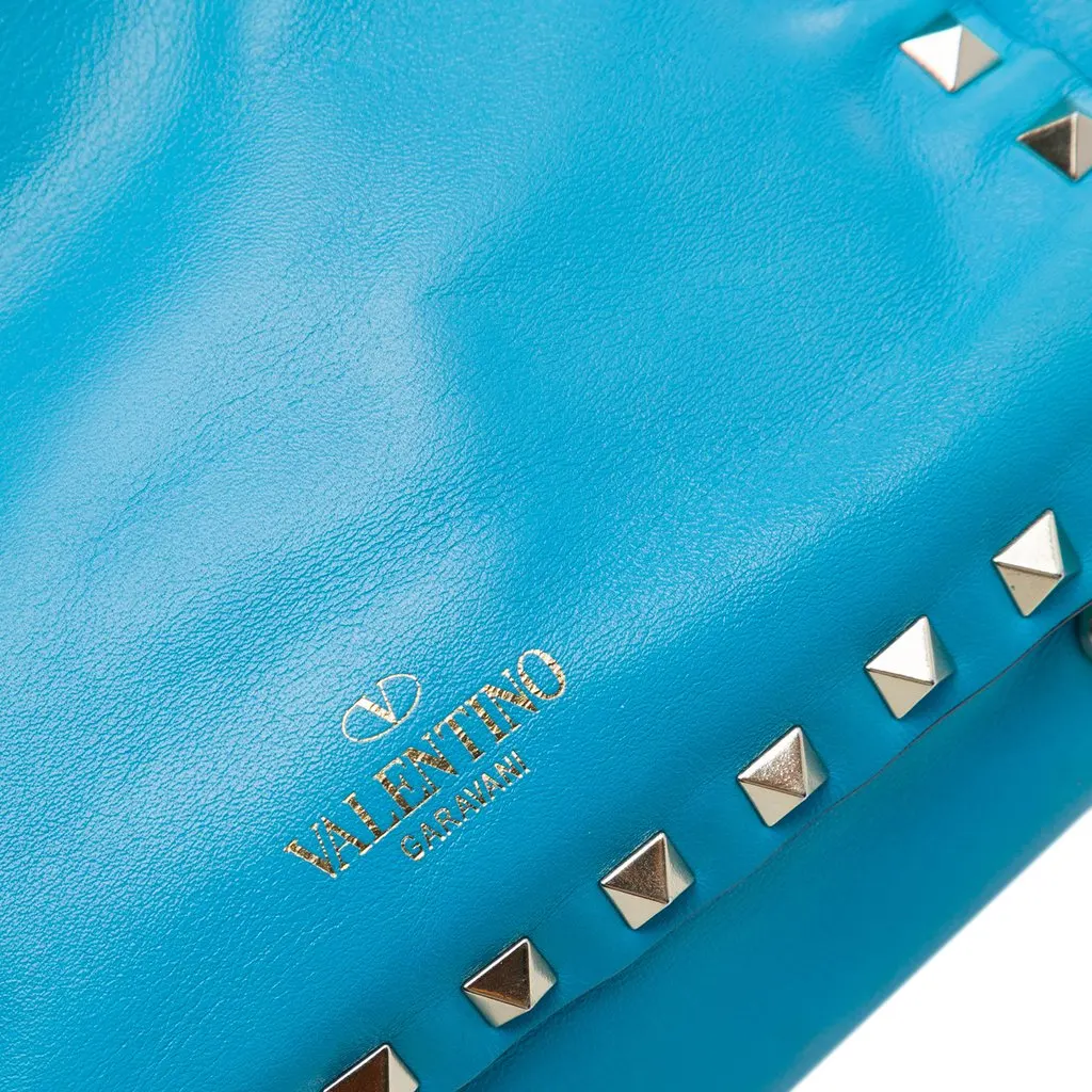 Valentino Mini Leather Rockstud Trapeze Satchel Blue Leather Very good - Box View