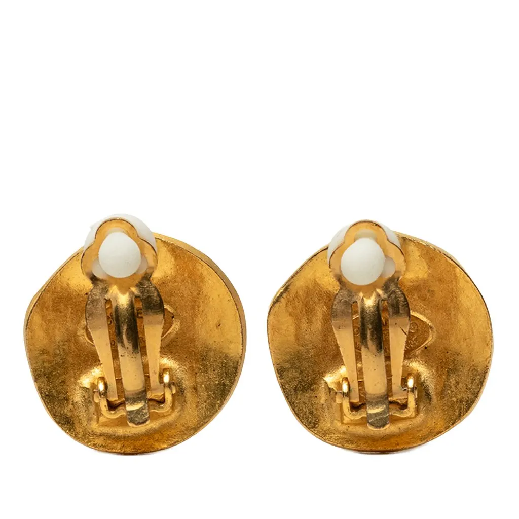 Chanel CC Gold Plated Round Clip On Earrings Gold Metal Very good - Back View