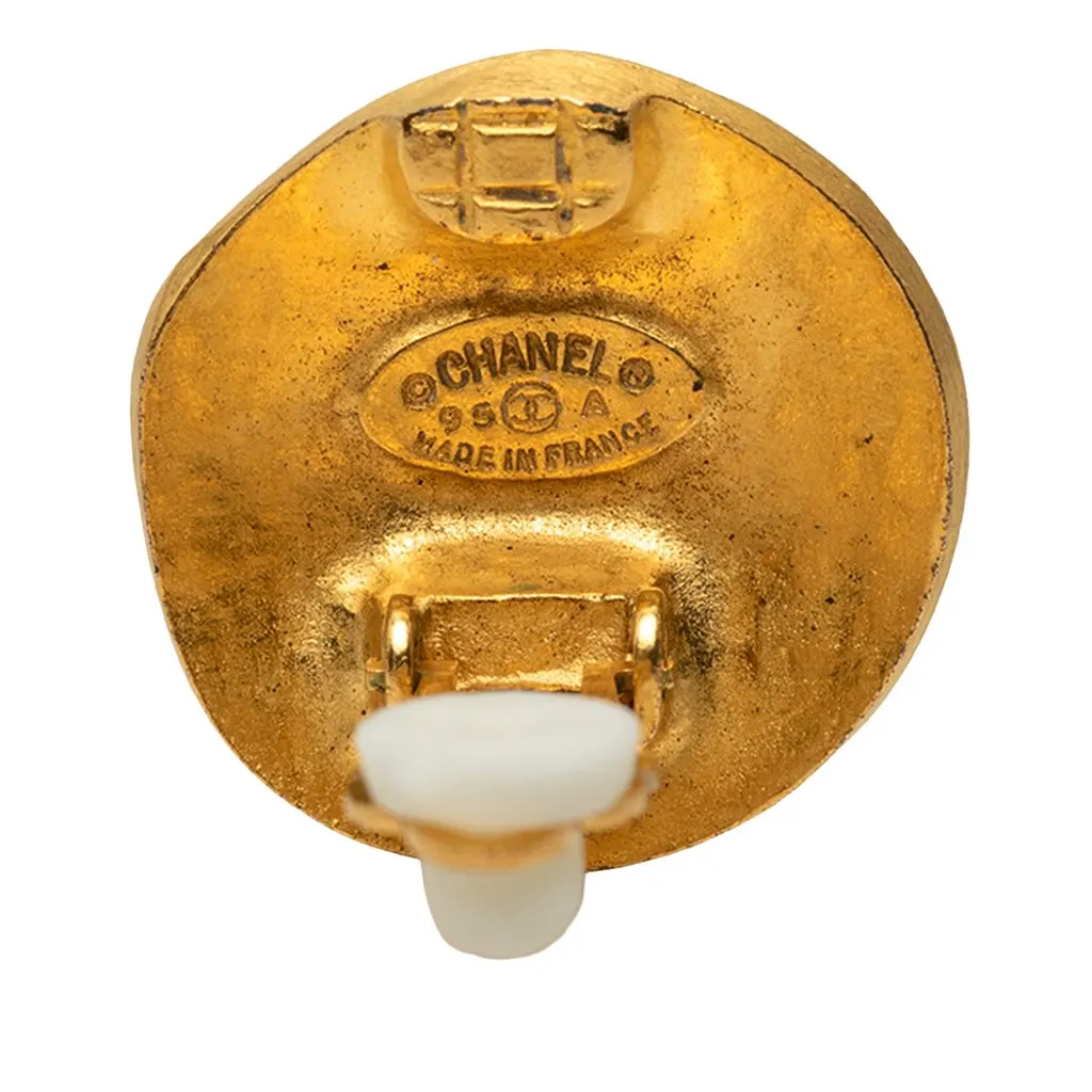 Chanel CC Gold Plated Round Clip On Earrings Gold Metal Very good - Inside View