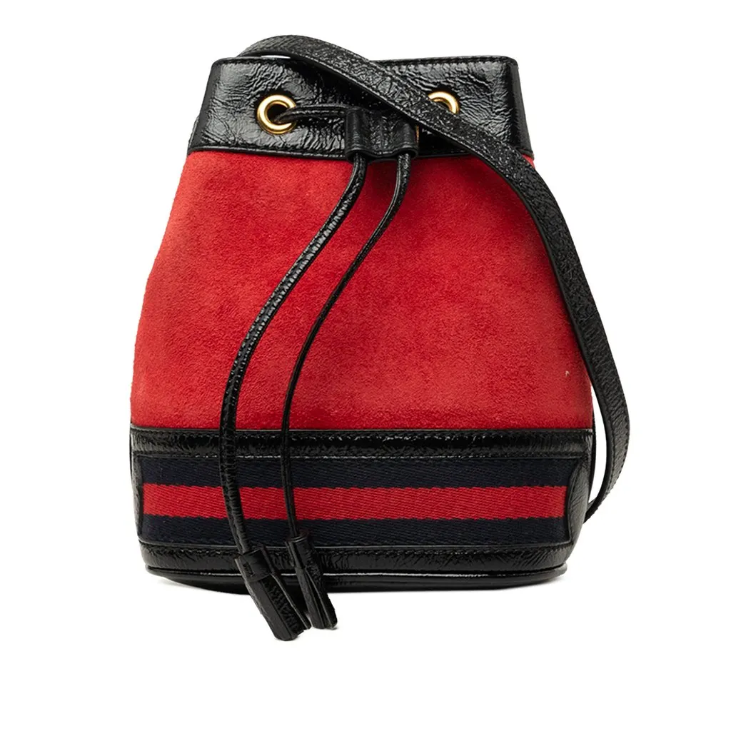 Gucci Mini Suede and Patent Web Ophidia Bucket Bag Red Leather Very good - Front View