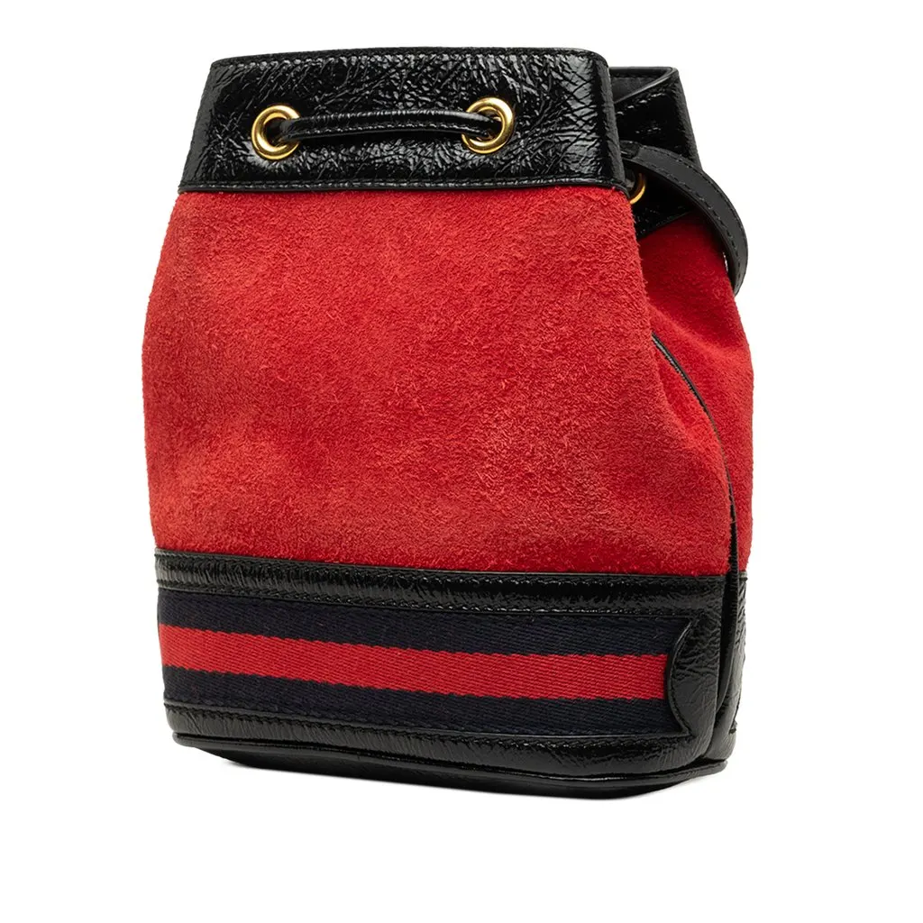 Gucci Mini Suede and Patent Web Ophidia Bucket Bag Red Leather Very good - Back View