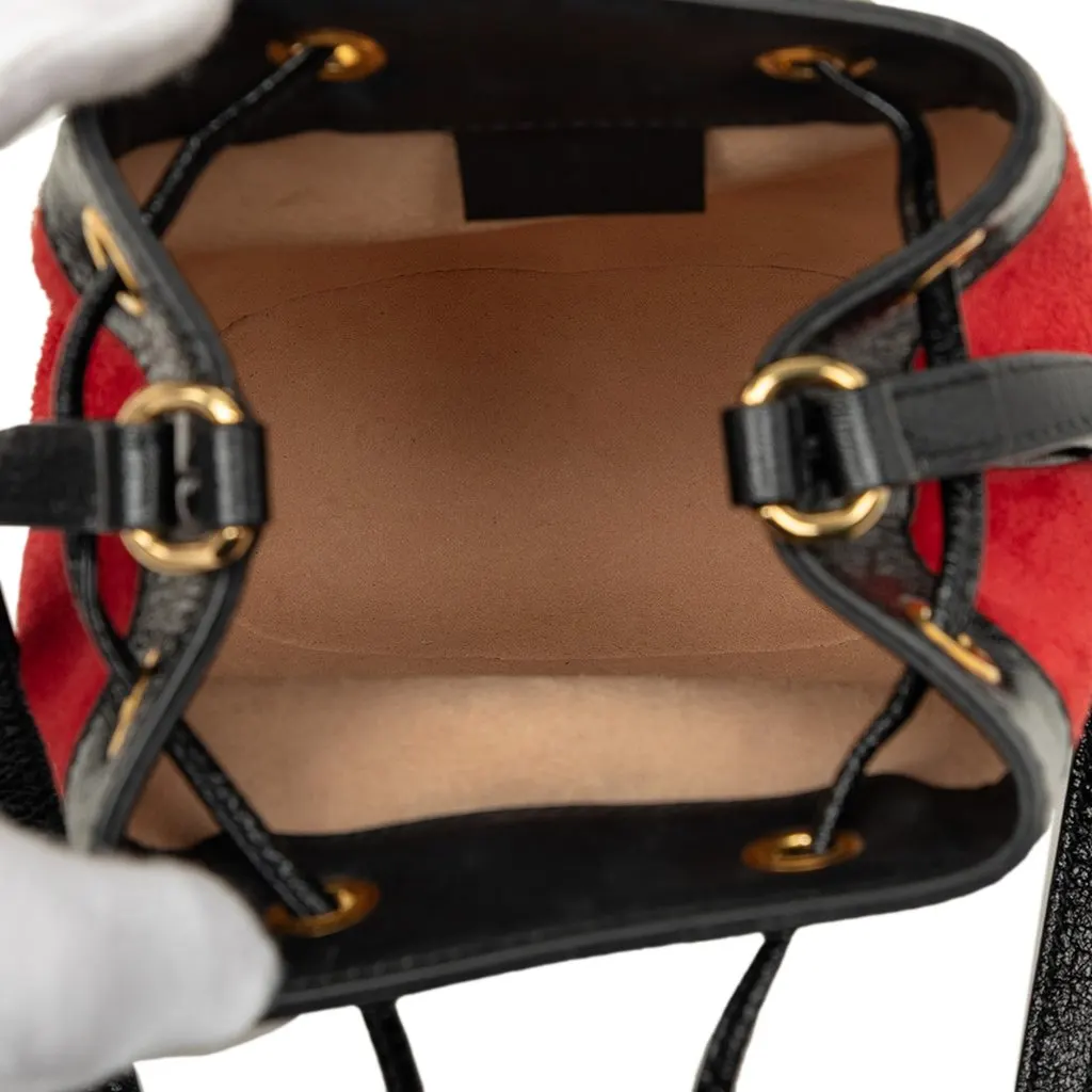 Gucci Mini Suede and Patent Web Ophidia Bucket Bag Red Leather Very good - Model View