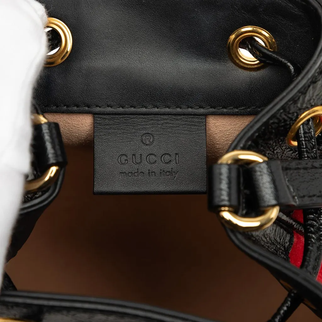 Gucci Mini Suede and Patent Web Ophidia Bucket Bag Red Leather Very good - Box View