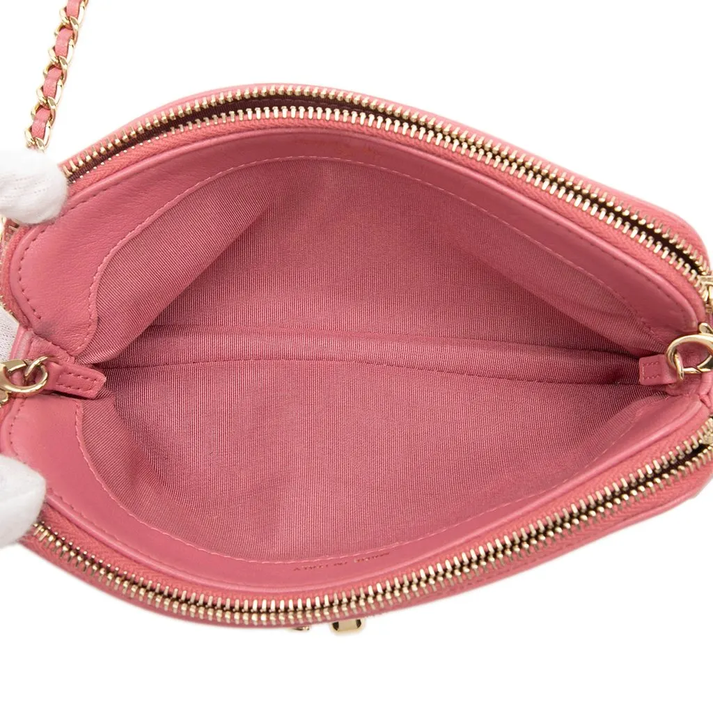 Chanel Quilted Lambskin Mademoiselle Vintage Double Zip Clutch with Chain Pink Leather Very good - Model View