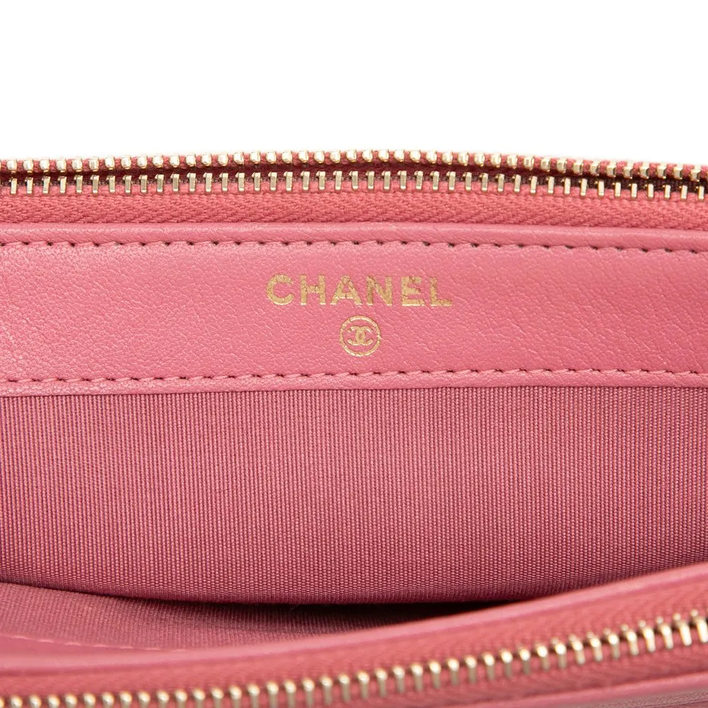 Chanel Quilted Lambskin Mademoiselle Vintage Double Zip Clutch with Chain Pink Leather Very good - Box View