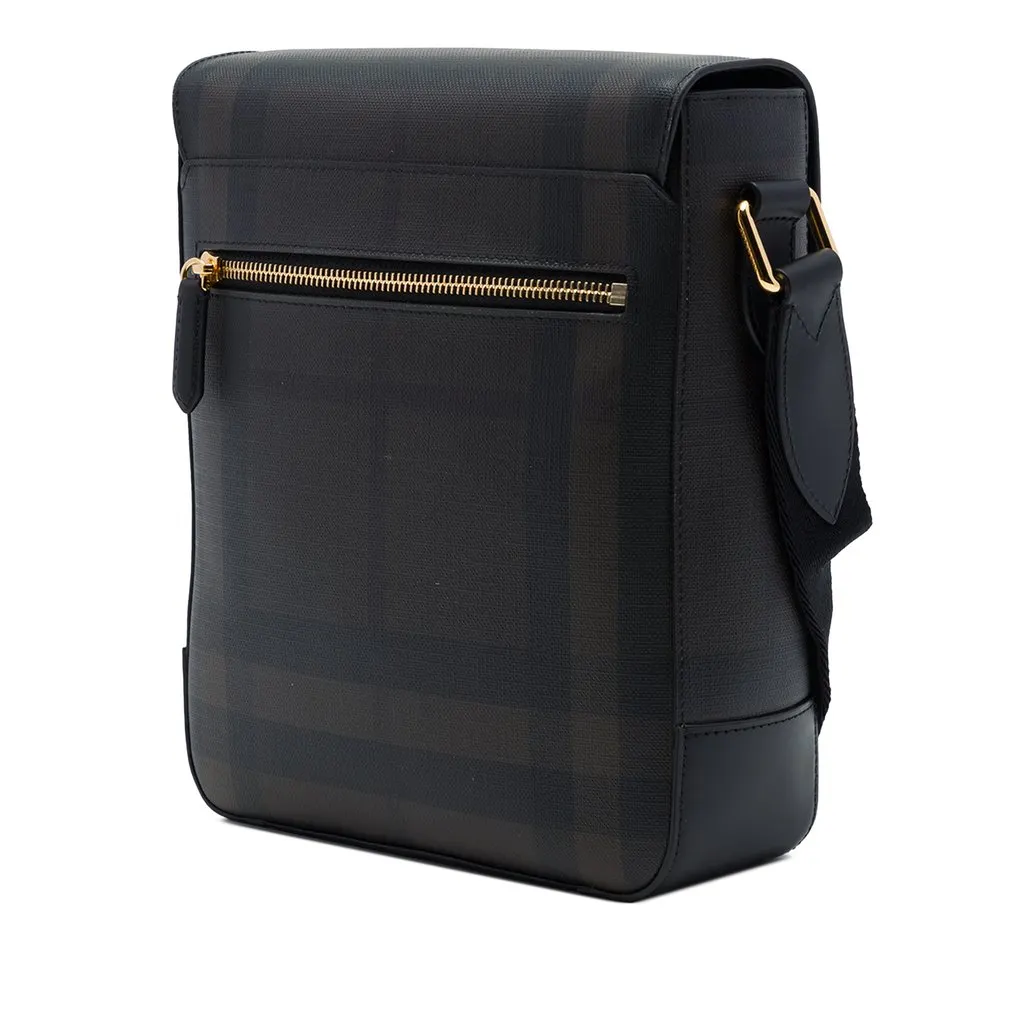 Burberry Smoked Check Coated Canvas Greenford Messenger Bag MultiColor Canvas Very good - Back View