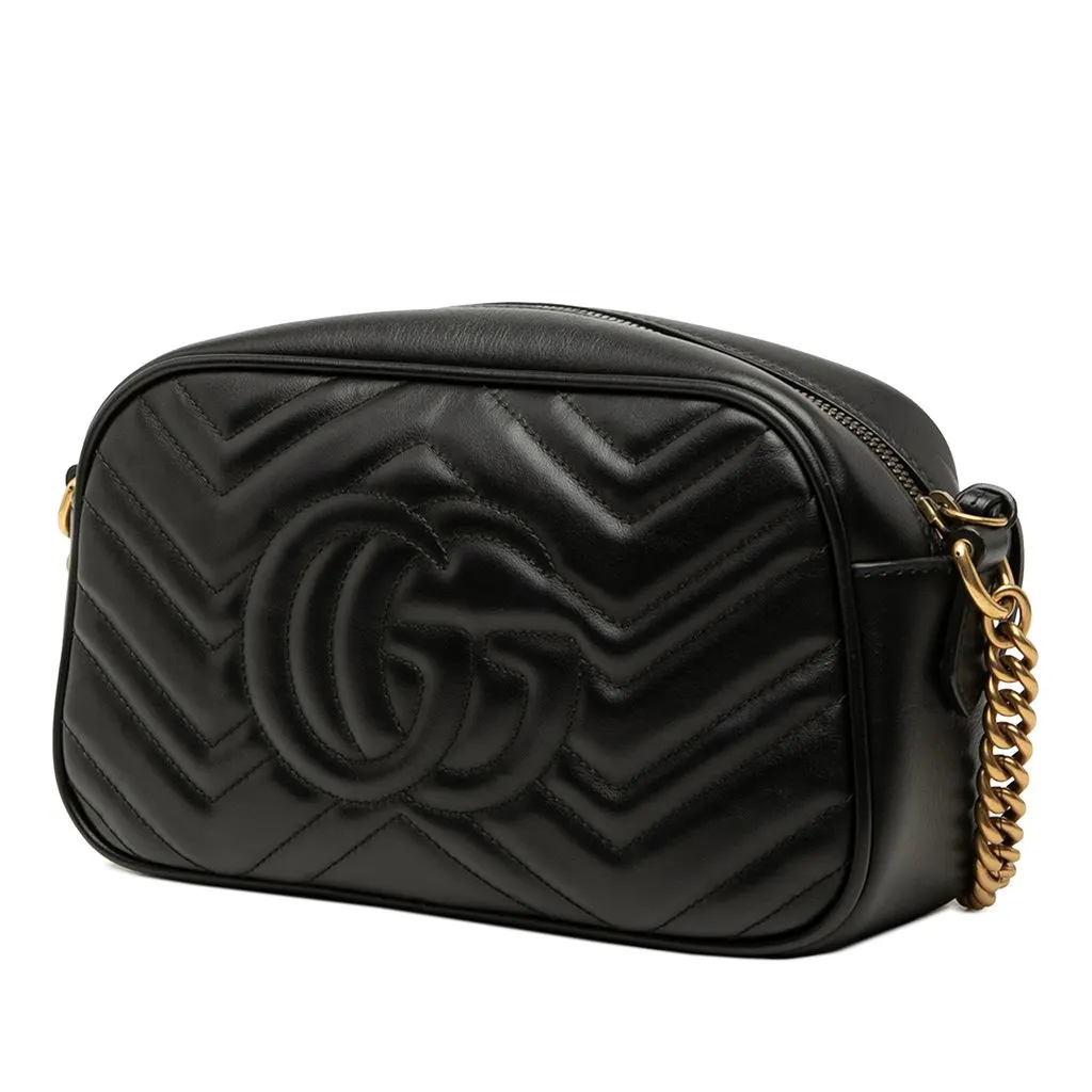 Gucci Small GG Marmont Matelasse Calfskin Crossbody Black Leather Good - Back View