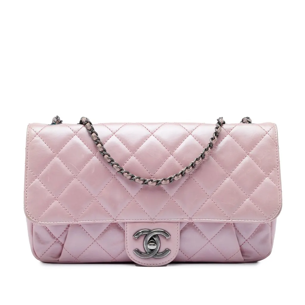Chanel Medium Quilted Metallic Calfskin Coco Pleats Chain Flap Pink Leather Very good - Front View