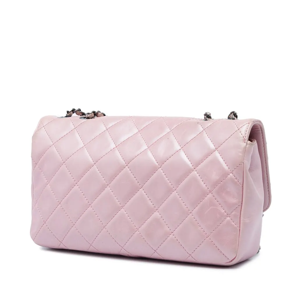 Chanel Medium Quilted Metallic Calfskin Coco Pleats Chain Flap Pink Leather Very good - Back View