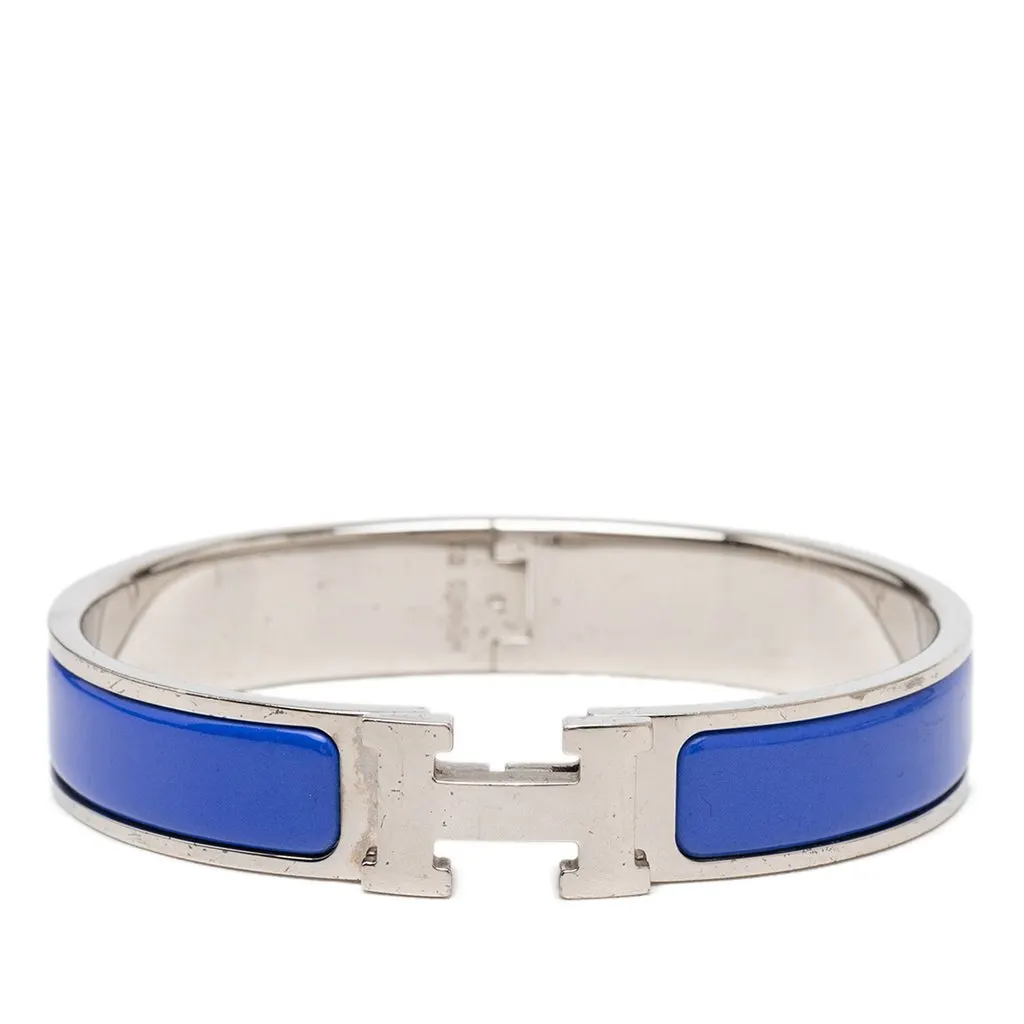 Hermès Narrow Enamel Clic H Bracelet GM Blue Very good - Front View
