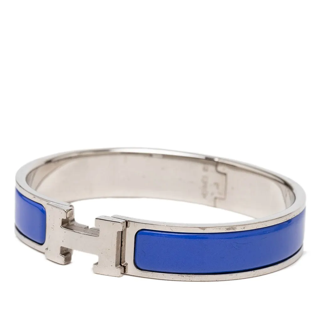 Hermès Narrow Enamel Clic H Bracelet GM Blue Very good - Back View