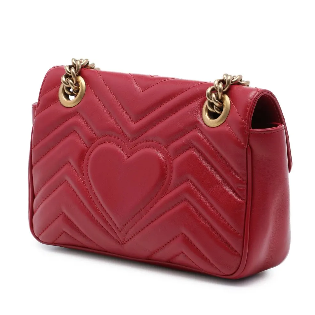 Gucci Small GG Marmont Matelasse Calfskin Shoulder Bag Red Leather Very good - Back View