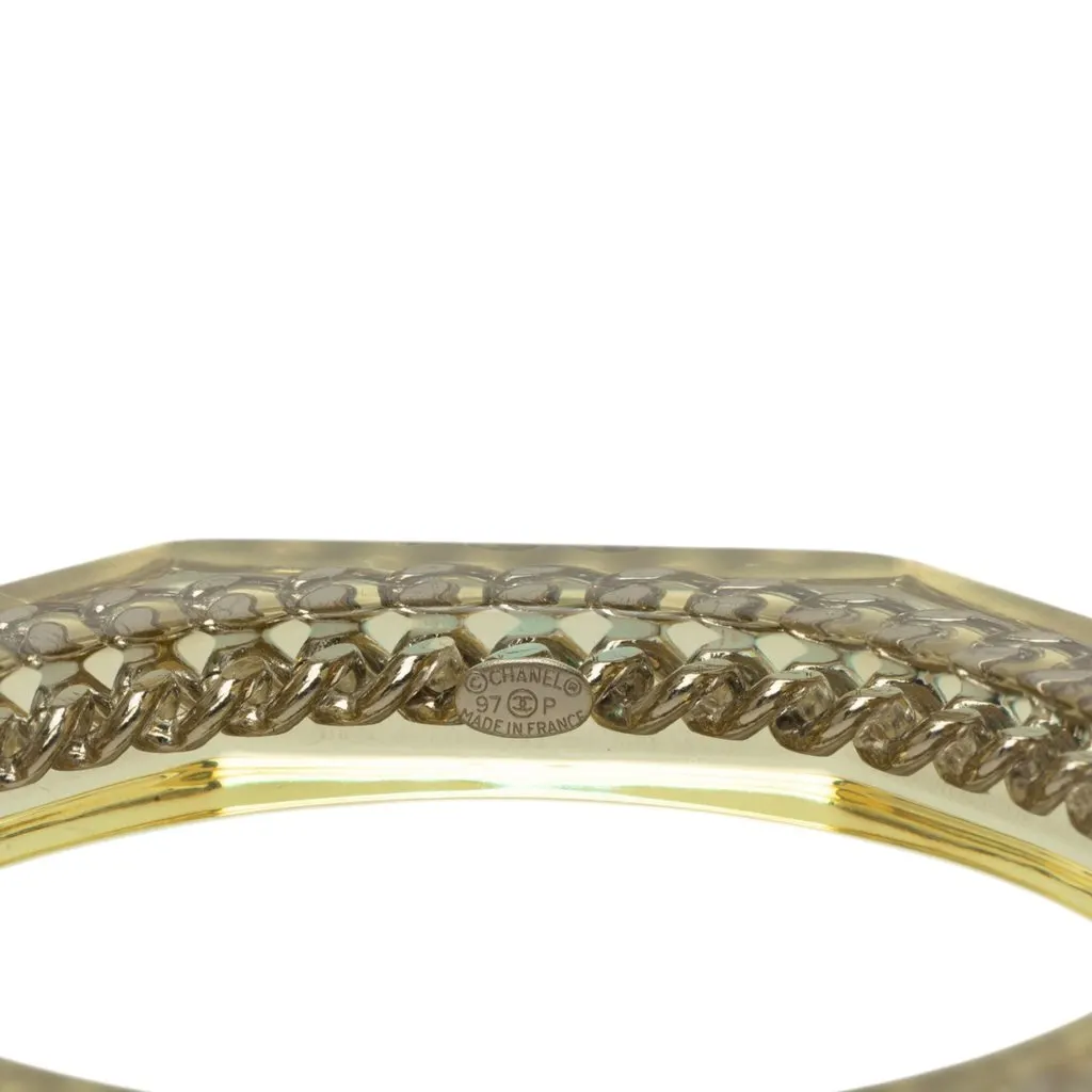 Chanel Resin and Gold Plated Octagonal Bangle White Plastic Very good - Model View