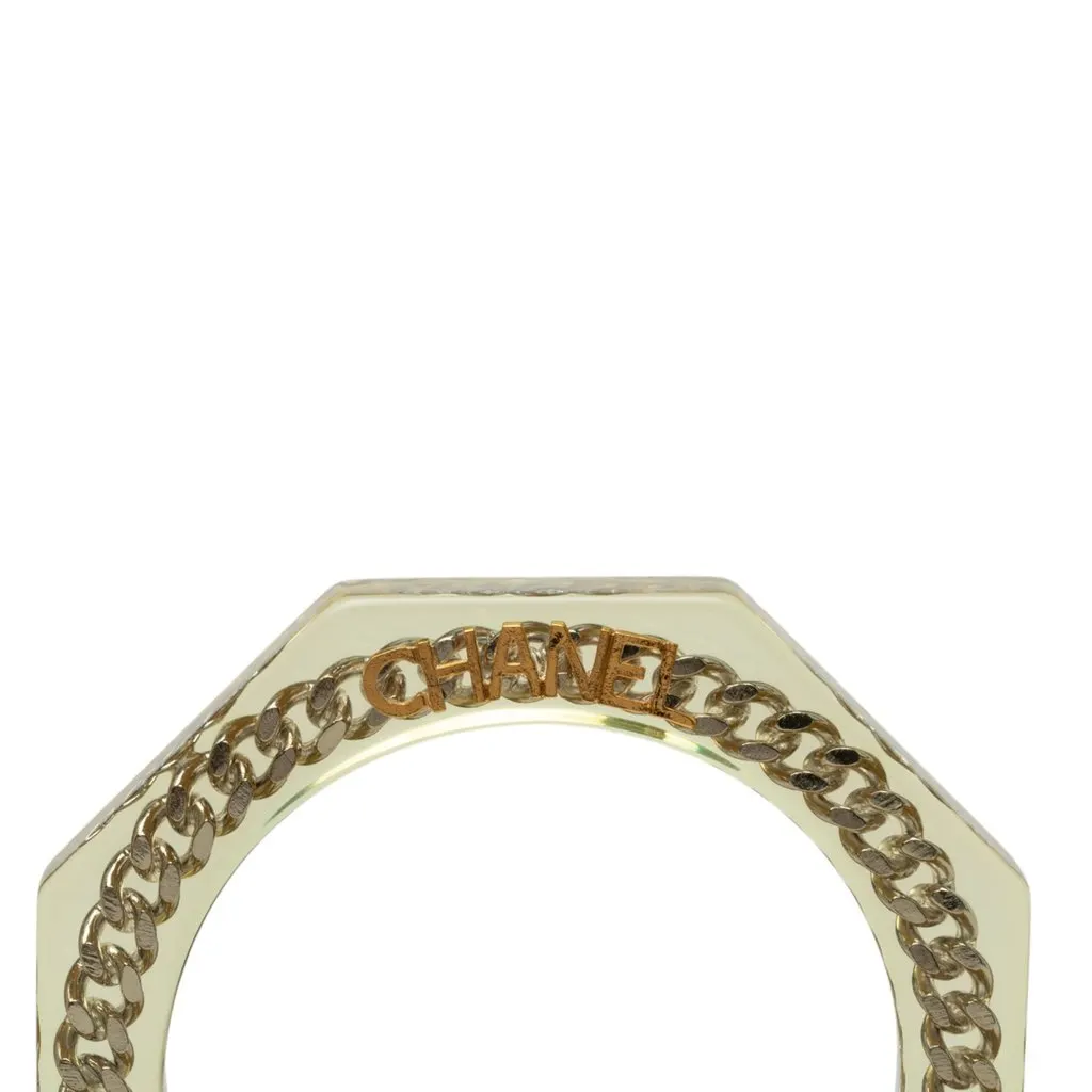 Chanel Resin and Gold Plated Octagonal Bangle White Plastic Very good - Box View