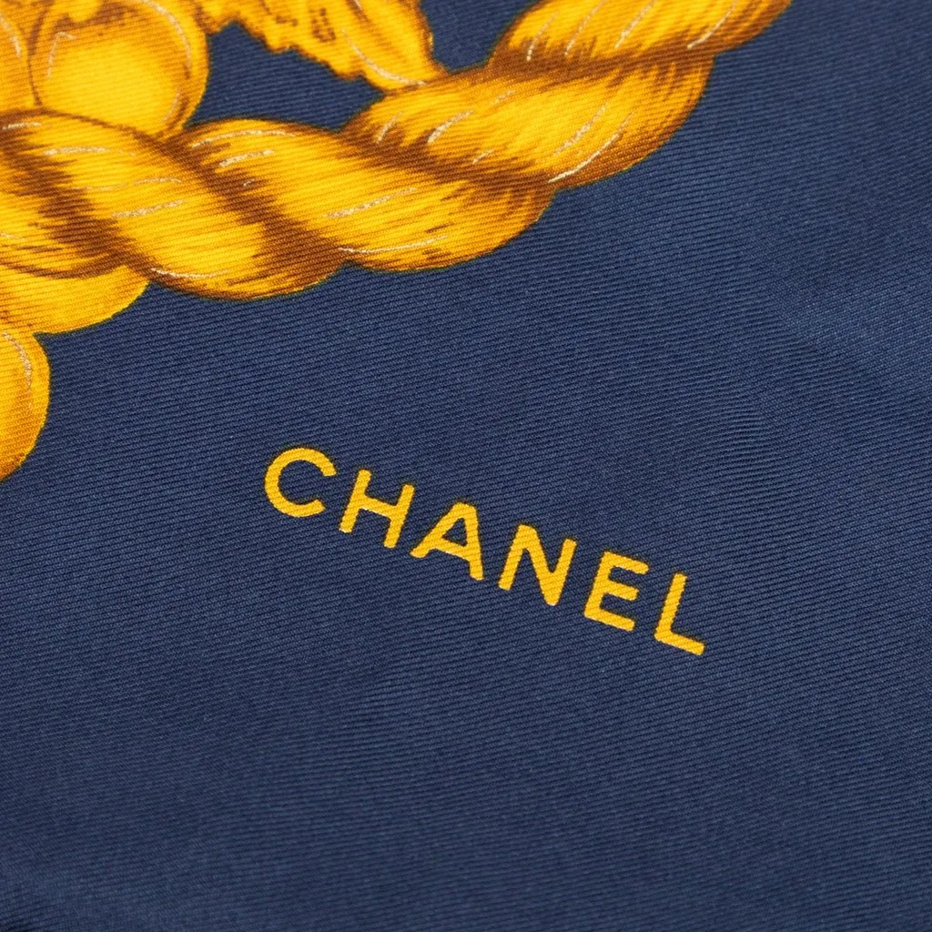 Chanel Golden Rope Tassel Grape Silk Scarf Blue Very good - Back View