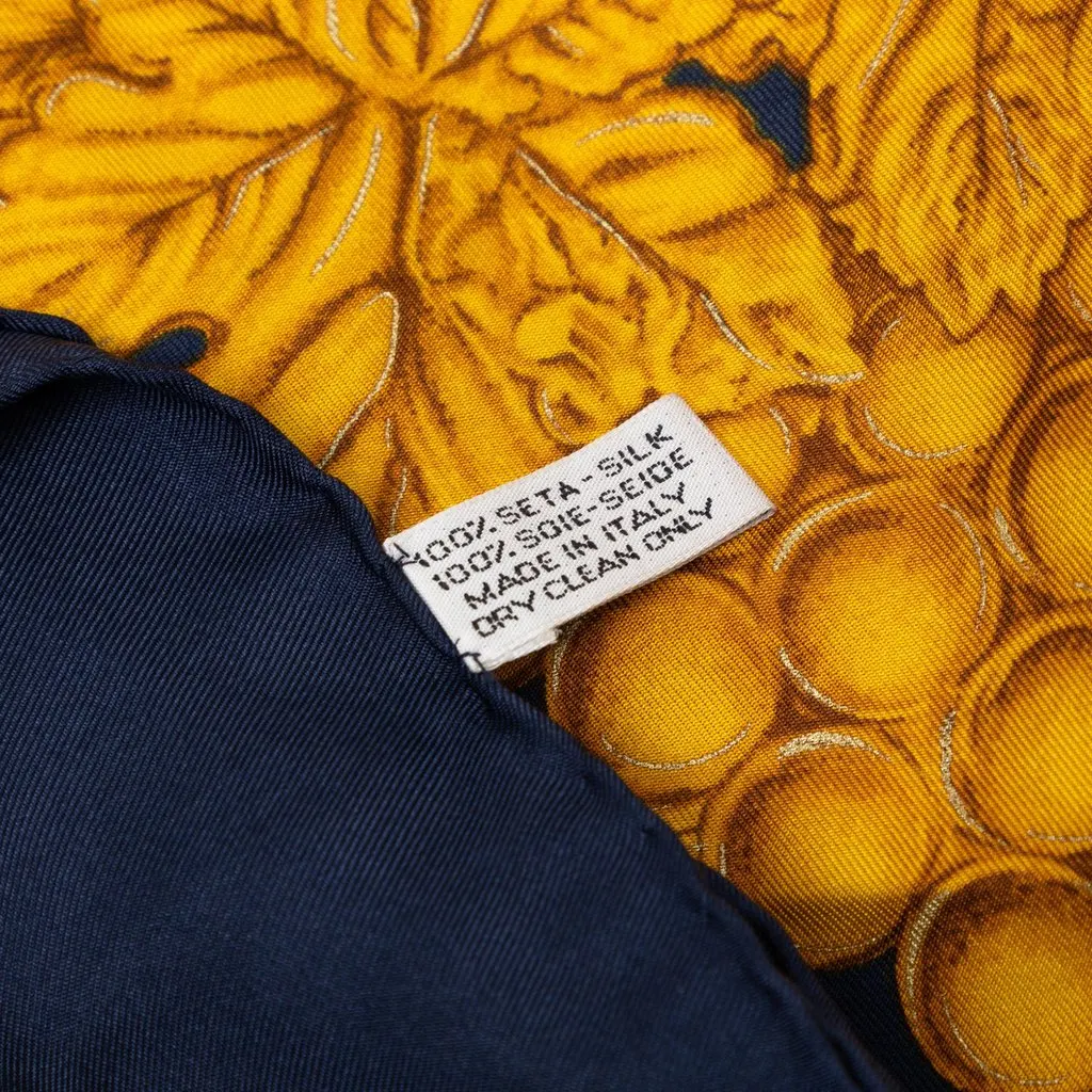 Chanel Golden Rope Tassel Grape Silk Scarf Blue Very good - Model View