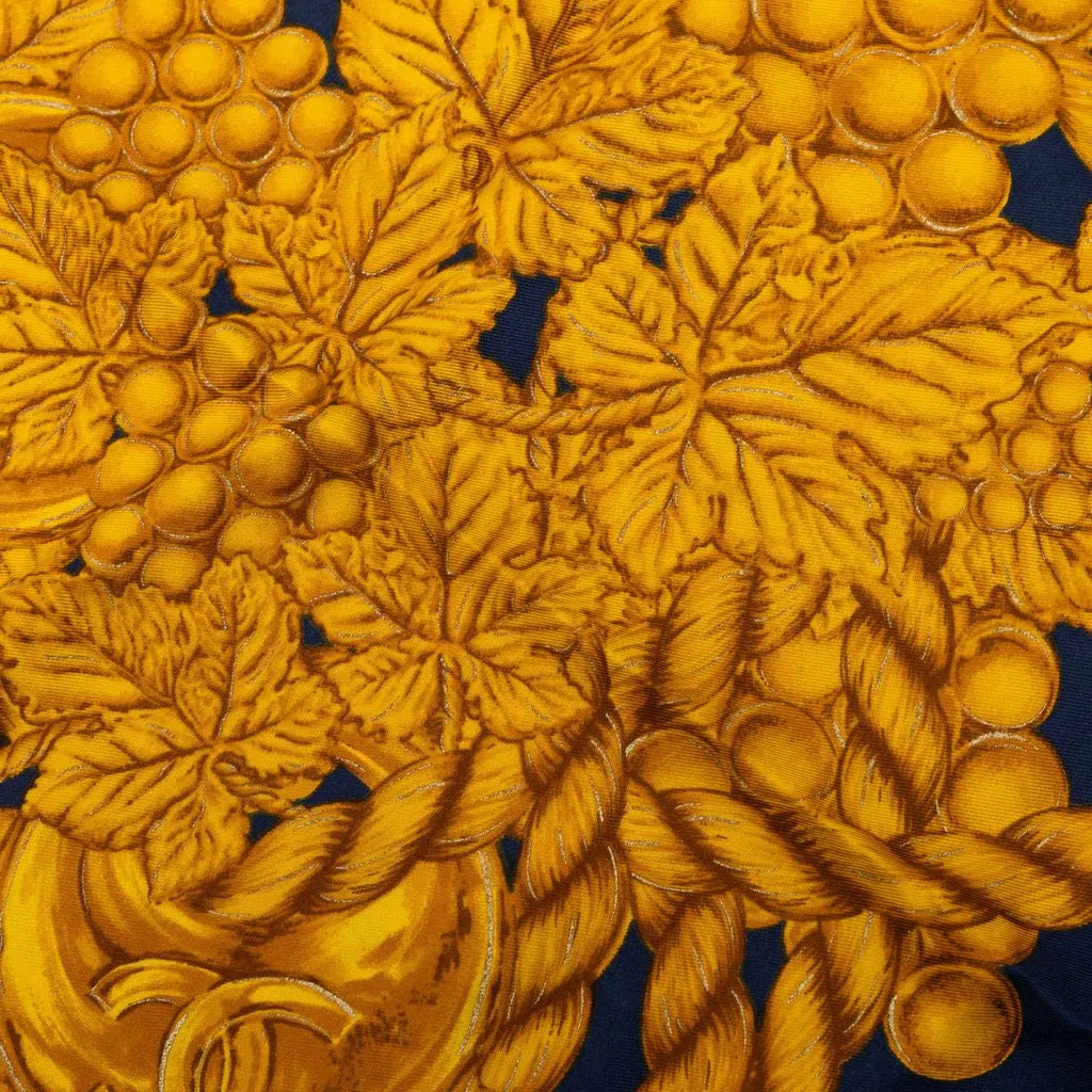 Chanel Golden Rope Tassel Grape Silk Scarf Blue Very good - Box View