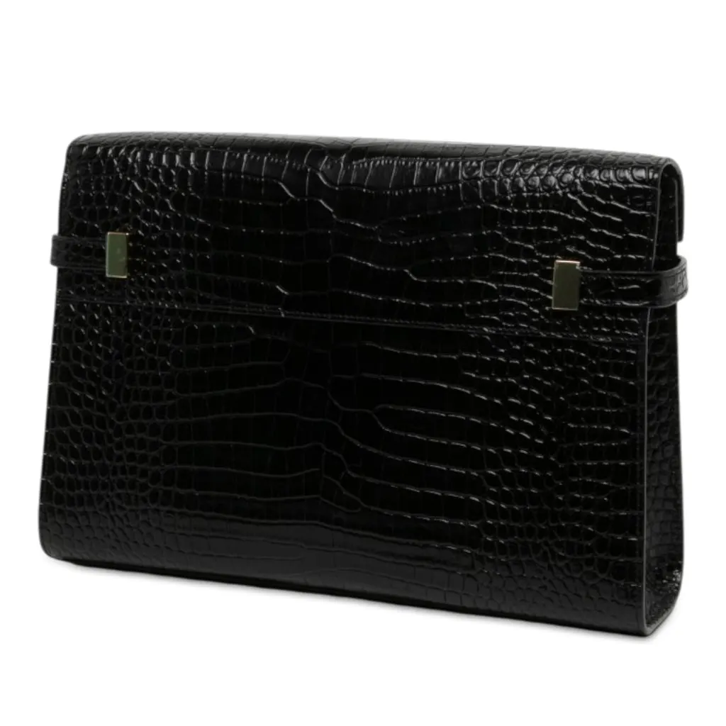 Saint Laurent Medium Shiny Croc Embossed Manhattan Shoulder Bag Black Leather Never worn - Back View
