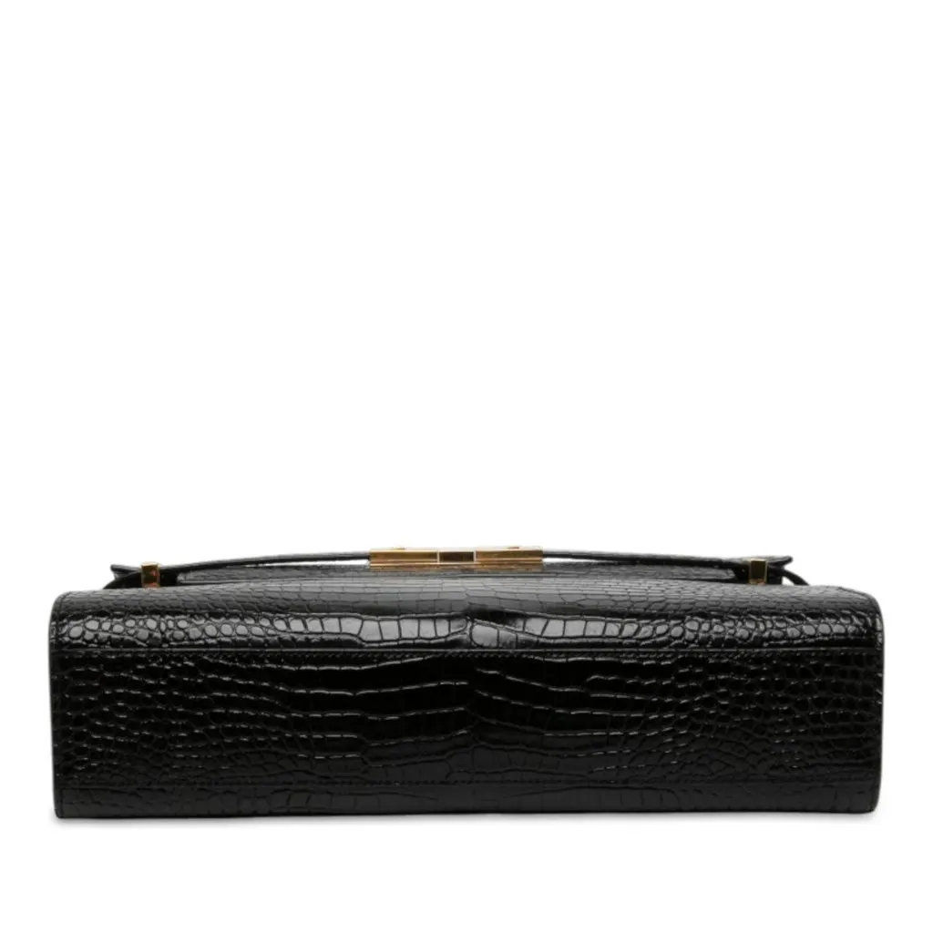 Saint Laurent Medium Shiny Croc Embossed Manhattan Shoulder Bag Black Leather Never worn - Inside View