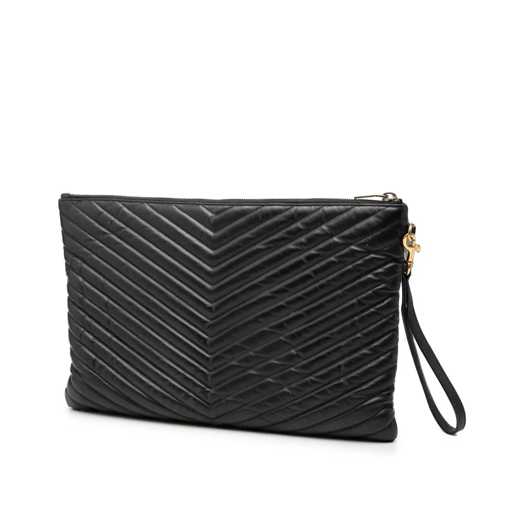 Saint Laurent Chevron Leather Monogram Document Holder Black Leather Very good - Back View