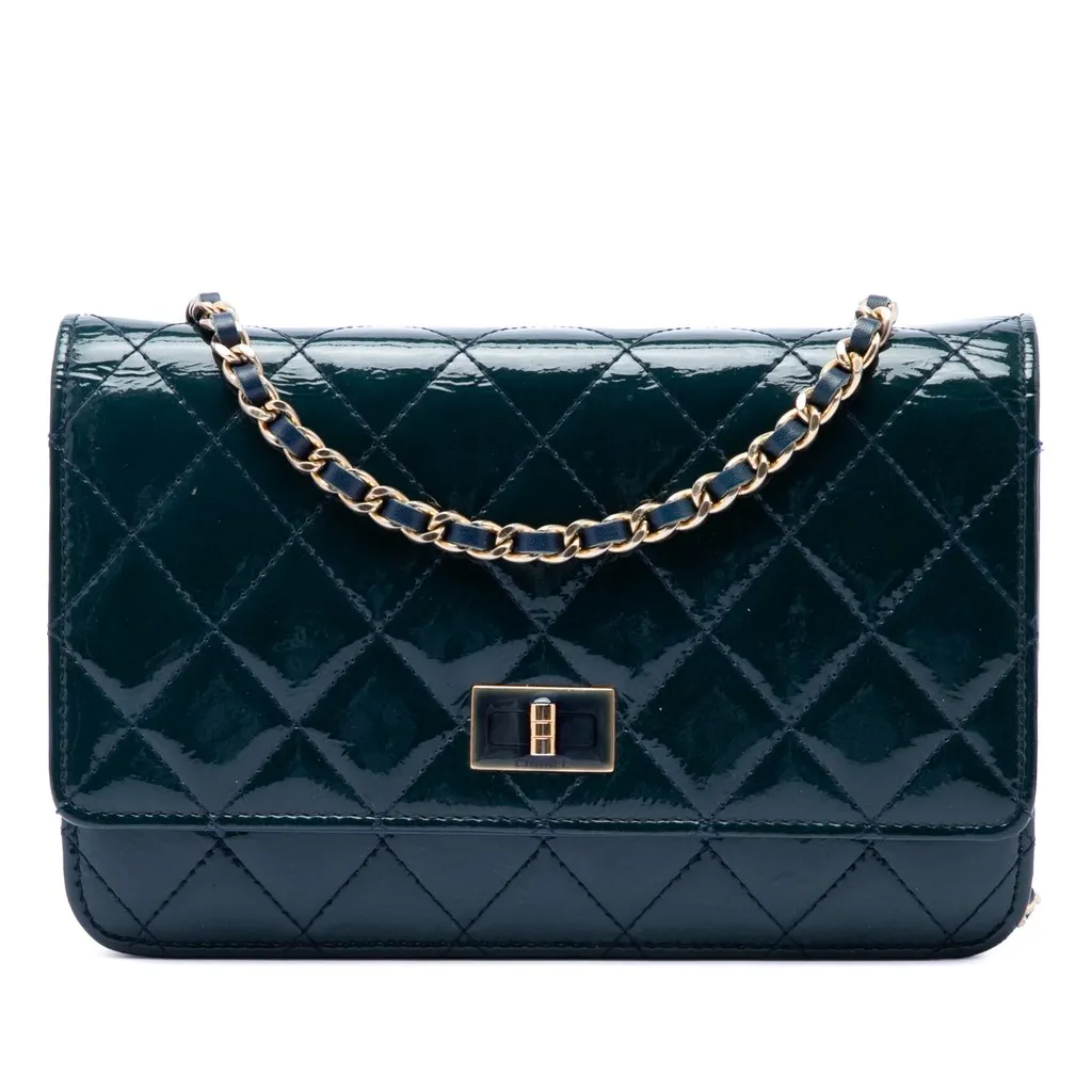Chanel Quilted Patent Reissue 2.55 Wallet On Chain Blue Leather Very good - Front View