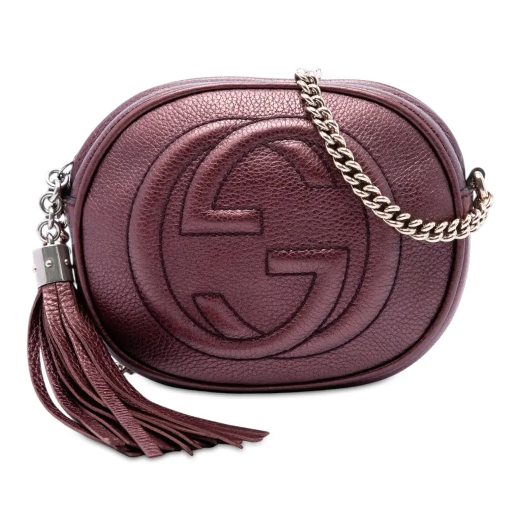 Gucci Mini Metallic Pebbled Calfskin Soho Chain Crossbody Purple Leather Good - Front View