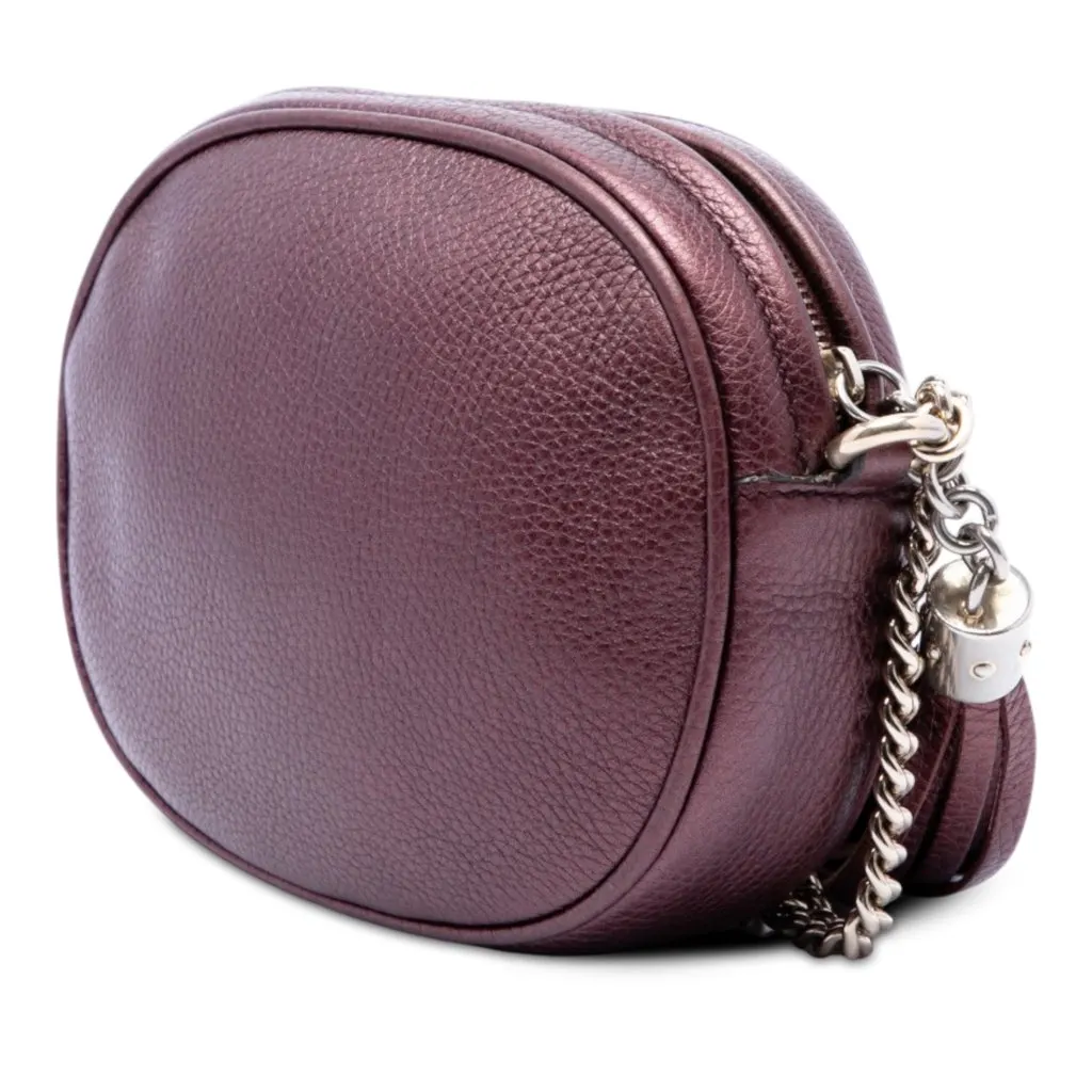 Gucci Mini Metallic Pebbled Calfskin Soho Chain Crossbody Purple Leather Good - Back View