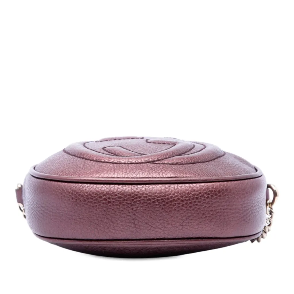 Gucci Mini Metallic Pebbled Calfskin Soho Chain Crossbody Purple Leather Good - Inside View
