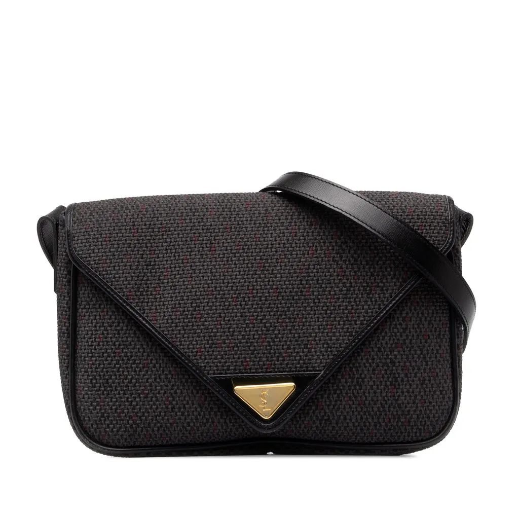Saint Laurent Leather Trimmed Coated Canvas Crossbody Grey Canvas Very good - Front View