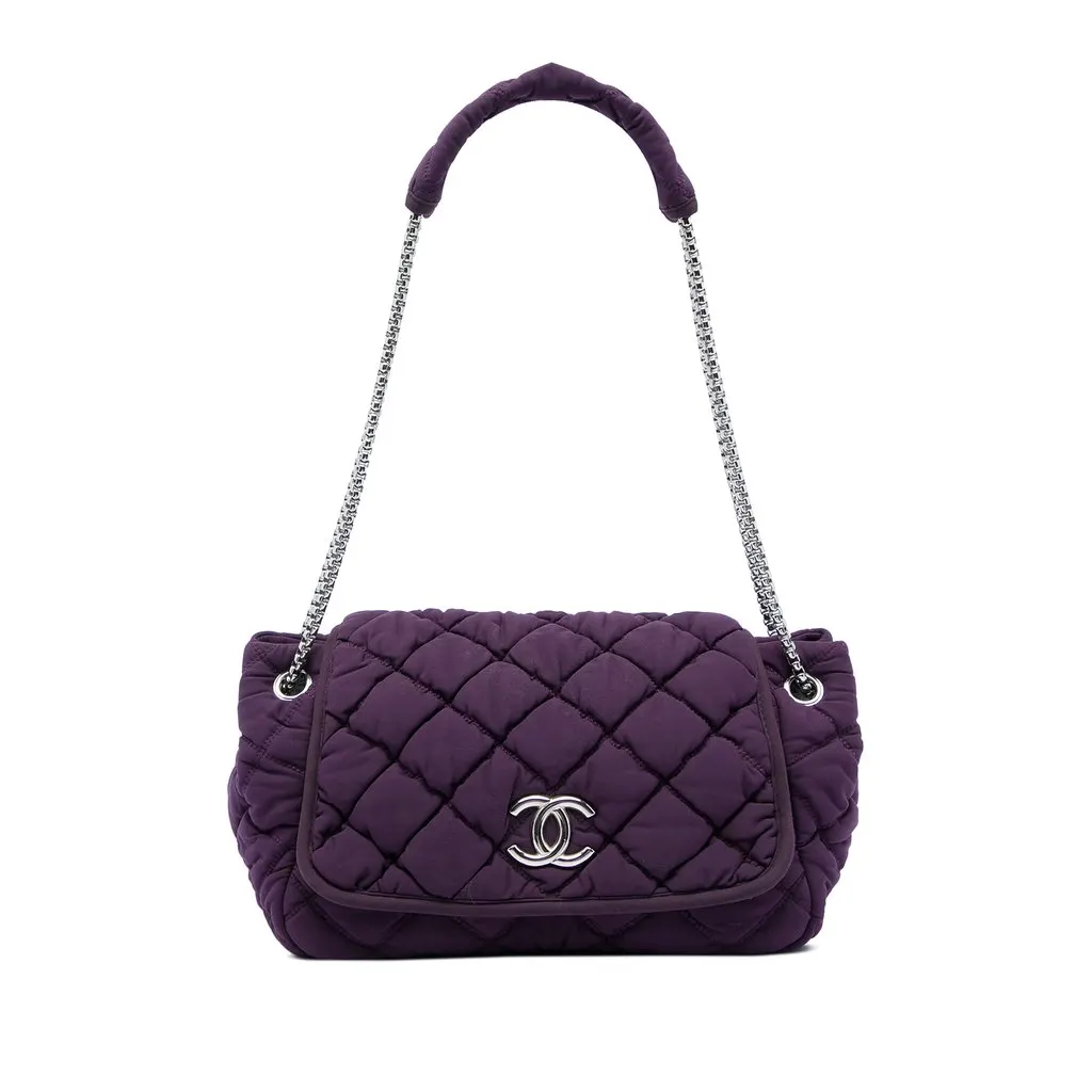 Chanel Nylon Bubble Quilt Accordion Chain Flap Purple Very good - Front View