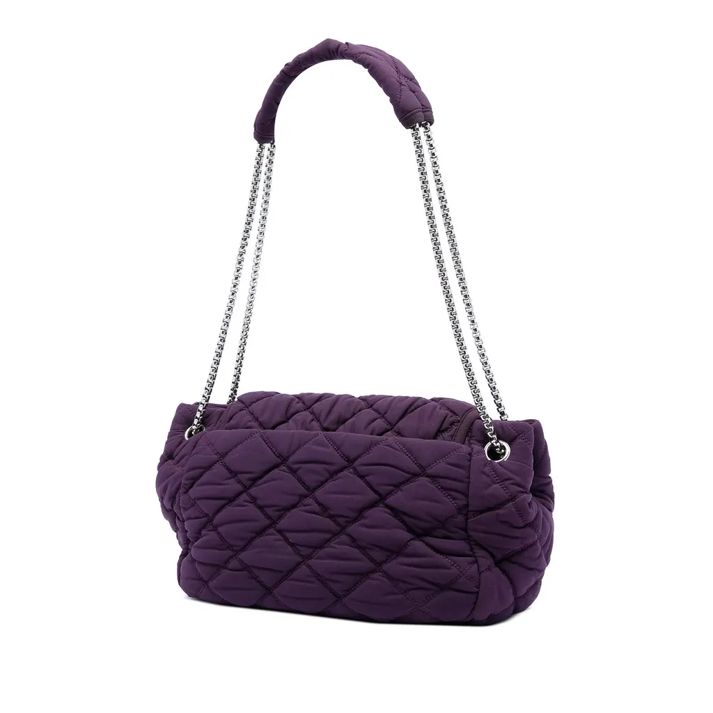 Chanel Nylon Bubble Quilt Accordion Chain Flap Purple Very good - Back View