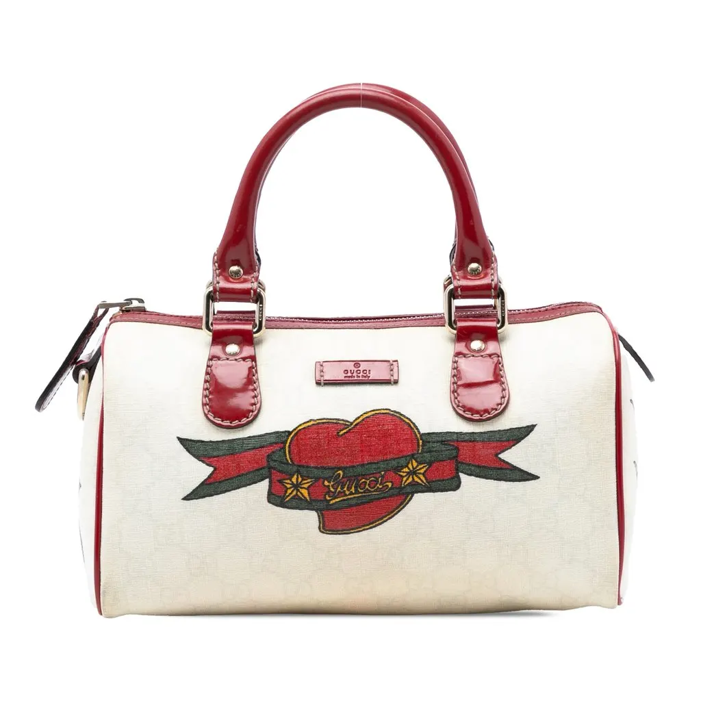 Gucci Small GG Supreme Joy Tattoo Heart Boston Bag White Very good - Front View