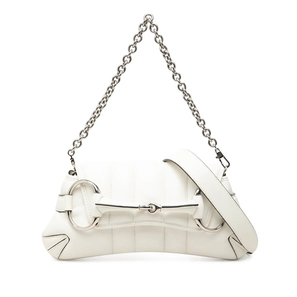 Gucci Small Quilted Calfskin Horsebit Chain Satchel White Leather Very good - Front View